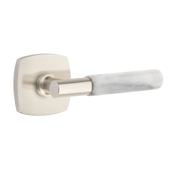Emtek Passage White Marble Lever With T-Bar Stem And Urban Modern Rose with Concealed Screws In Satin Nickel