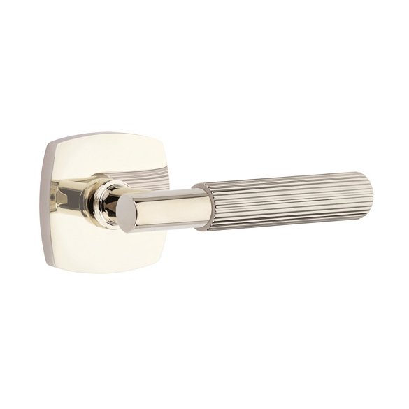 Emtek Passage Straight Knurled Right Handed Lever With T-Bar Stem And Urban Modern Rose In Polished Nickel