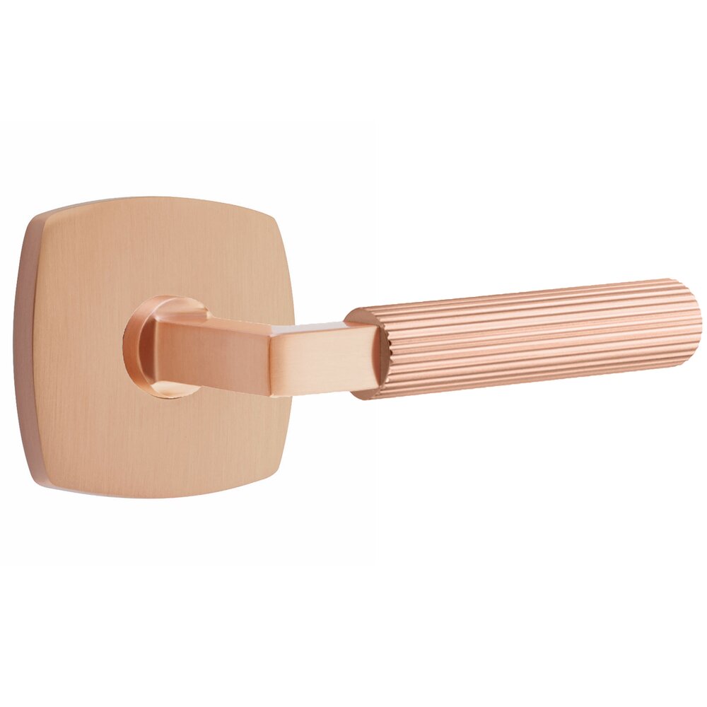 Emtek Privacy Straight Knurled Right Handed Lever With L-Square Stem And Urban Modern Rose In Satin Rose Gold
