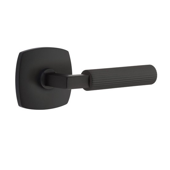 Emtek Privacy Straight Knurled Lever With L-Square Stem And Urban Modern Rose with Concealed Screws In Flat Black