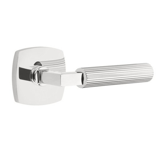 Emtek Privacy Straight Knurled Right Handed Lever With L-Square Stem And Urban Modern Rose In Polished Chrome