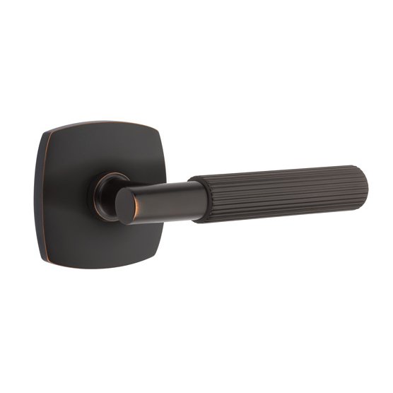 Emtek Privacy Straight Knurled Right Handed Lever With T-Bar Stem And Urban Modern Rose In Oil Rubbed Bronze