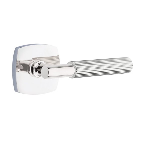 Emtek Privacy Straight Knurled Right Handed Lever With T-Bar Stem And Urban Modern Rose In Polished Chrome