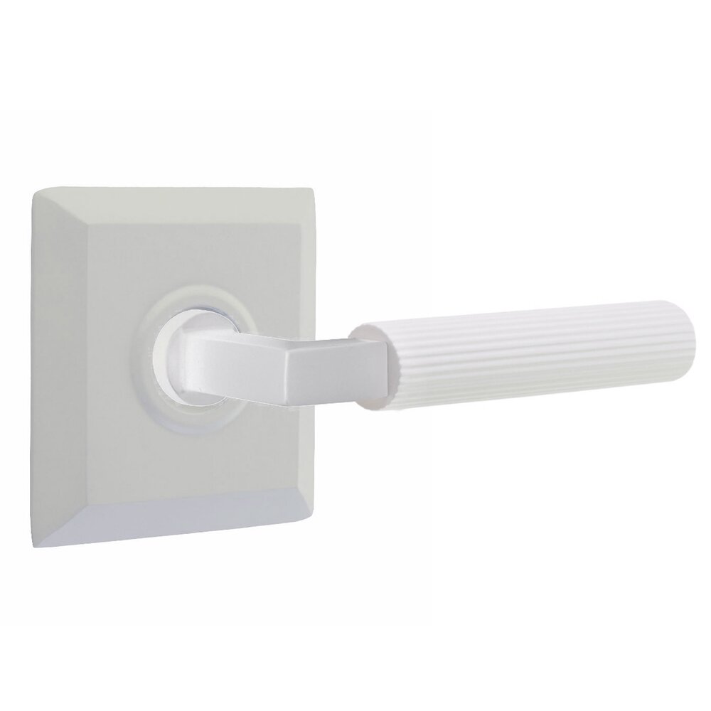 Emtek Passage Straight Knurled Right Handed Lever With L-Square Stem And Quincy Rosette With Concealed Screws In Matte White