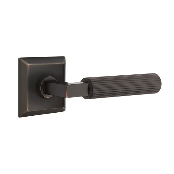 Emtek Passage Straight Knurled Right Handed Lever With L-Square Stem And Quincy Rose In Oil Rubbed Bronze