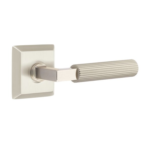 Emtek Passage Straight Knurled Right Handed Lever With L-Square Stem And Quincy Rose In Satin Nickel