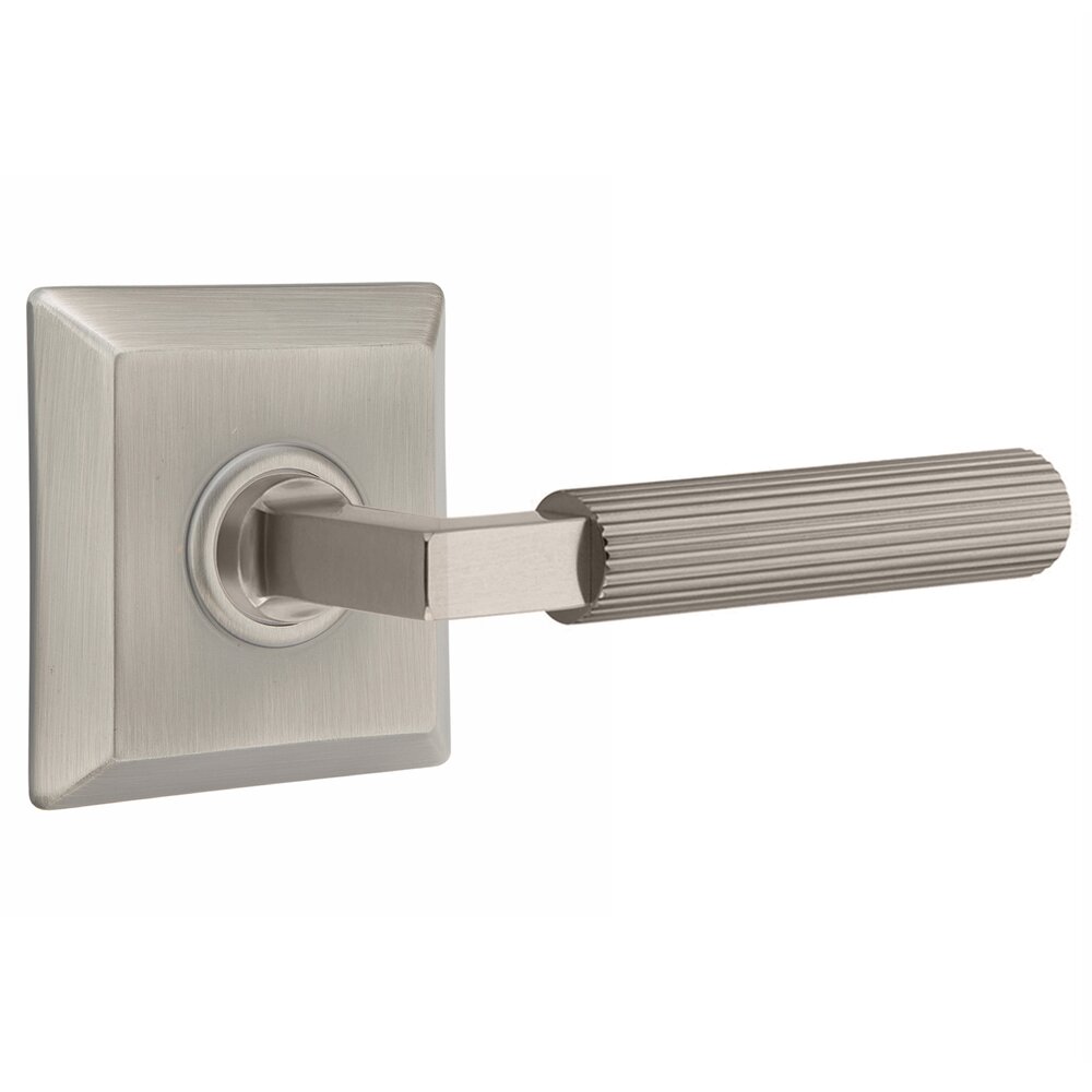 Emtek Passage Straight Knurled Right Handed Lever With L-Square Stem And Quincy Rosette With Concealed Screws In Pewter