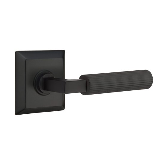 Emtek Passage Straight Knurled Right Handed Lever With L-Square Stem And Quincy Rose In Flat Black