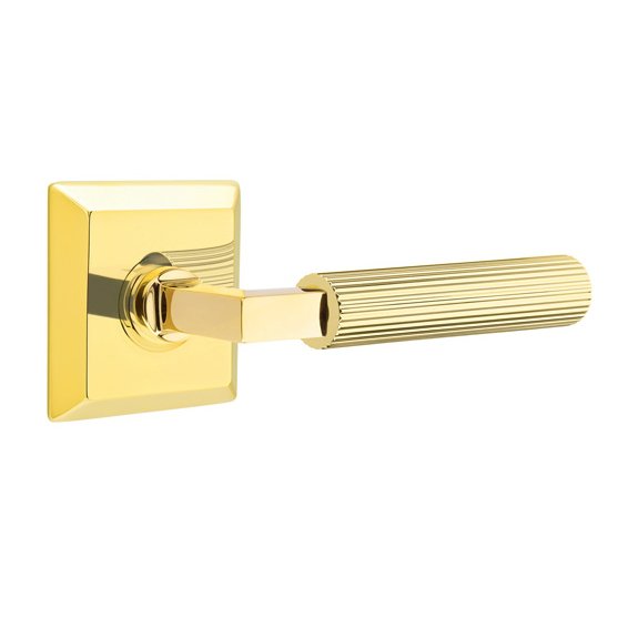 Emtek Passage Straight Knurled Left Handed Lever With L-Square Stem And Quincy Rose In Unlacquered Brass