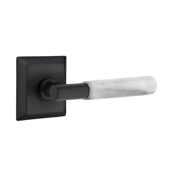 Emtek Passage White Marble Right Handed Lever With T-Bar Stem And Quincy Rose In Flat Black