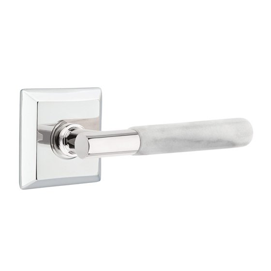 Emtek Passage White Marble Lever With T-Bar Stem And Quincy Rose with Concealed Screws In Polished Chrome