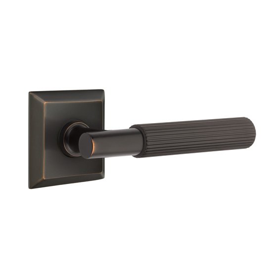 Emtek Passage Straight Knurled Lever With T-Bar Stem And Quincy Rose with Concealed Screws In Oil Rubbed Bronze