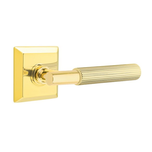Emtek Passage Straight Knurled Right Handed Lever With T-Bar Stem And Quincy Rose In Unlacquered Brass
