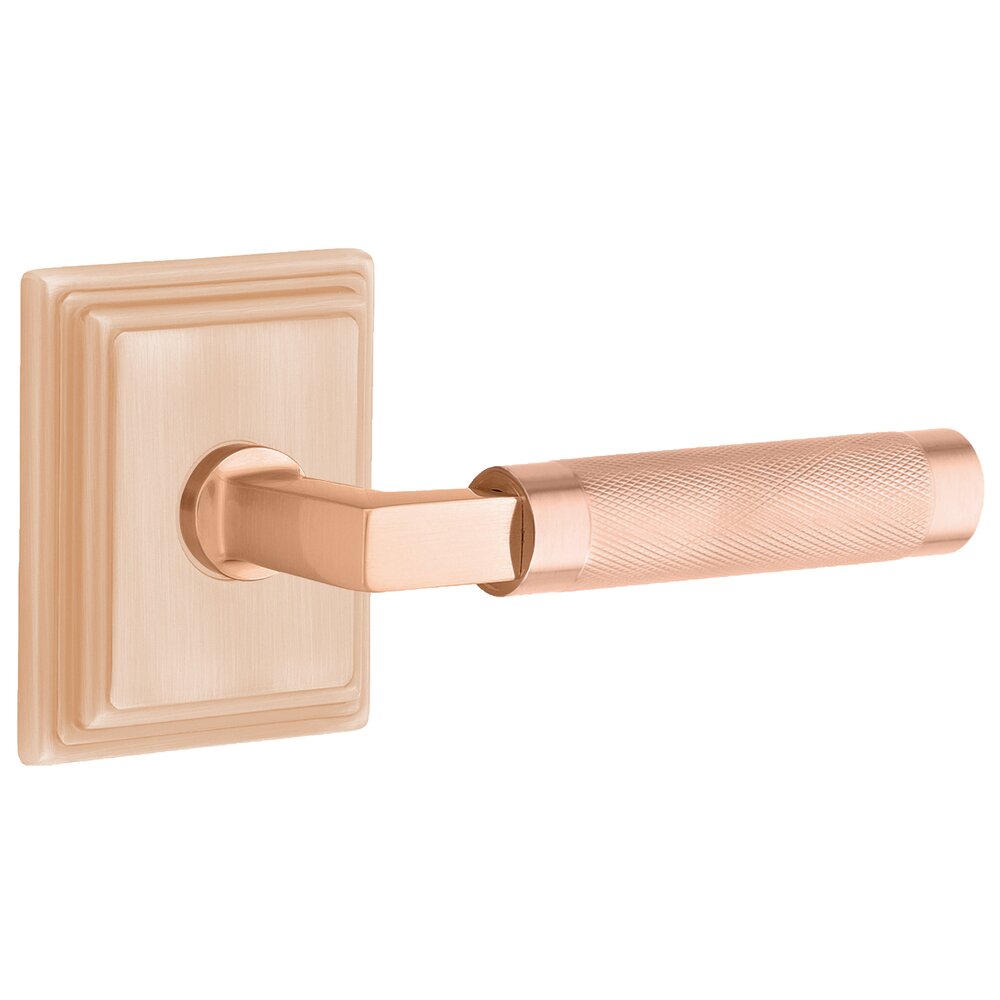 Emtek Passage Knurled Right Handed Lever with L-Square Stem and Wilshire Rose in Satin Rose Gold