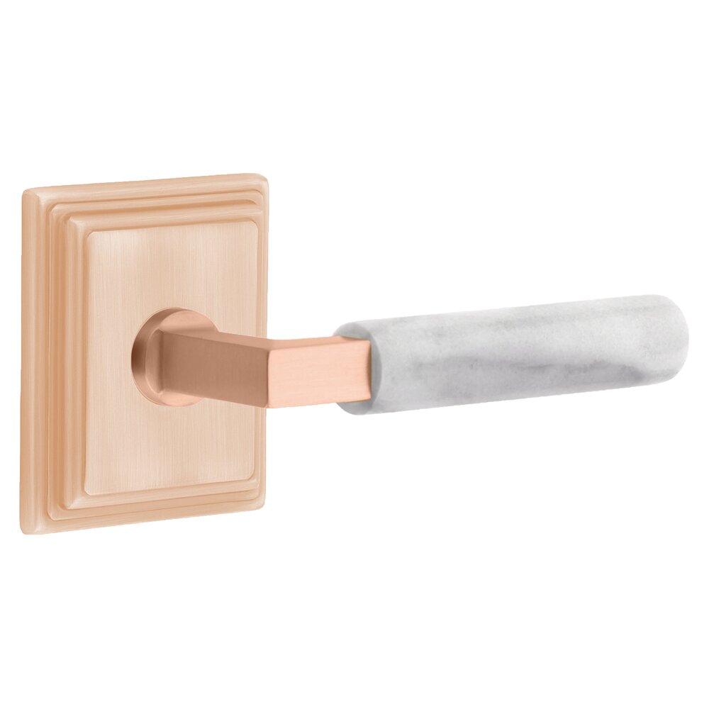 Emtek Passage White Marble Right Handed Lever With L-Square Stem And Wilshire Rose In Satin Rose Gold