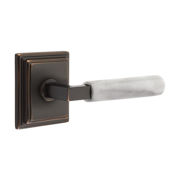 Emtek Passage White Marble Right Handed Lever With L-Square Stem And Wilshire Rose In Oil Rubbed Bronze