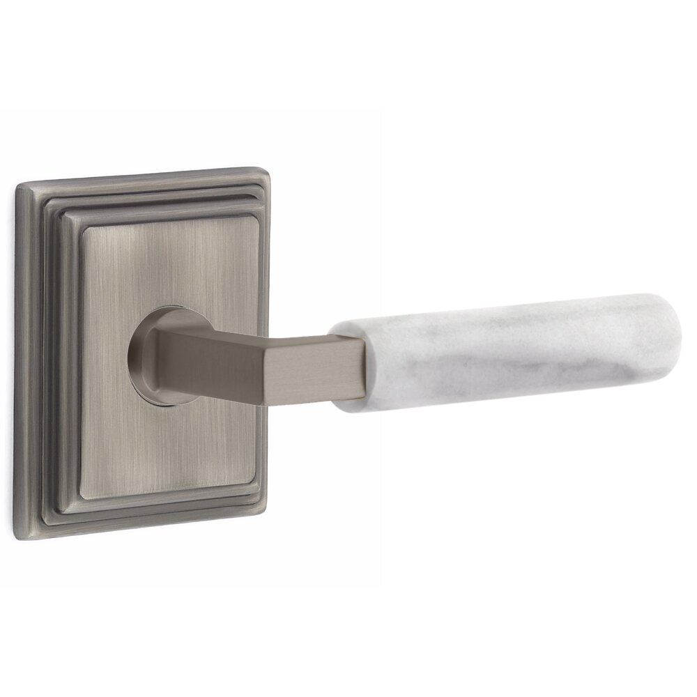 Emtek Passage White Marble Right Handed Lever With L-Square Stem And Wilshire Rose In Pewter