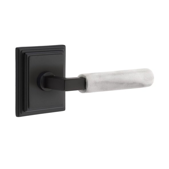Emtek Passage White Marble Right Handed Lever With L-Square Stem And Wilshire Rose In Flat Black