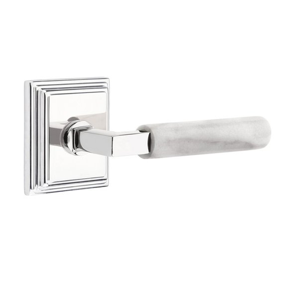 Emtek Passage White Marble Lever With L-Square Stem And Wilshire Rose with Concealed Screws In Polished Chrome