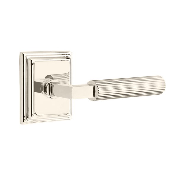 Emtek Passage Straight Knurled Right Handed Lever With L-Square Stem And Wilshire Rose In Polished Nickel