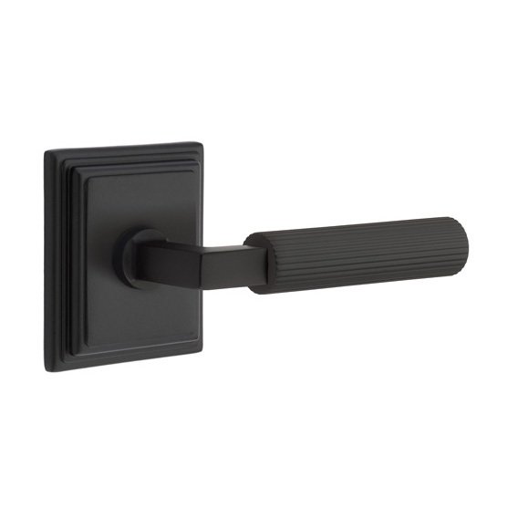 Emtek Passage Straight Knurled Lever With L-Square Stem And Wilshire Rose with Concealed Screws In Flat Black