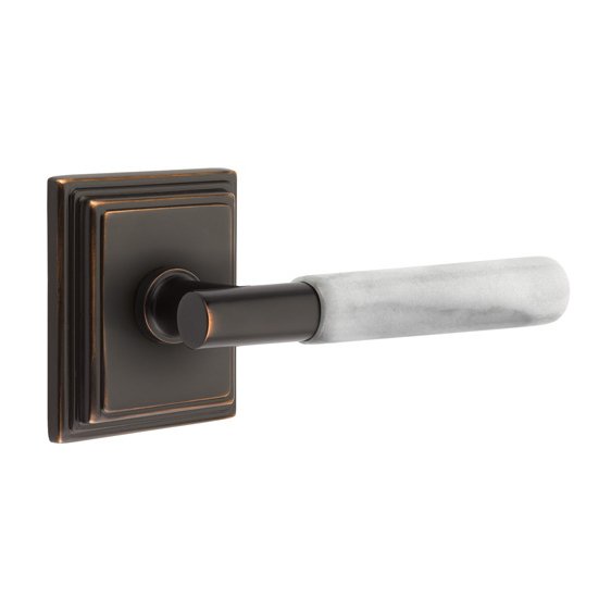 Emtek Passage White Marble Lever With T-Bar Stem And Wilshire Rose with Concealed Screws In Oil Rubbed Bronze