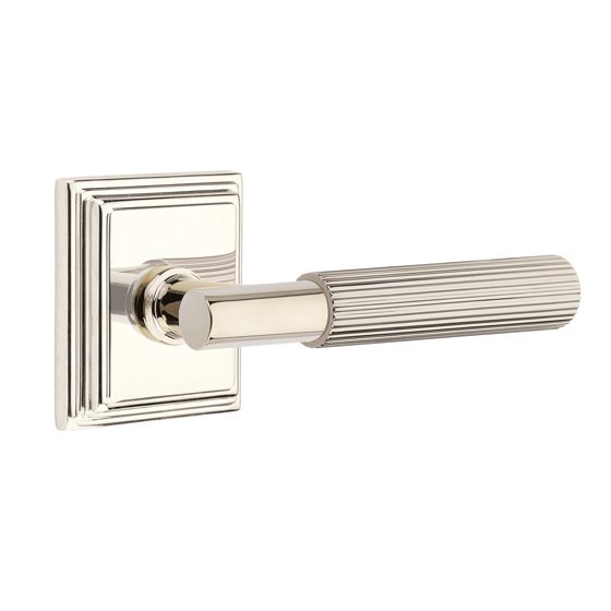 Emtek Passage Straight Knurled Lever With T-Bar Stem And Wilshire Rose with Concealed Screws In Polished Nickel