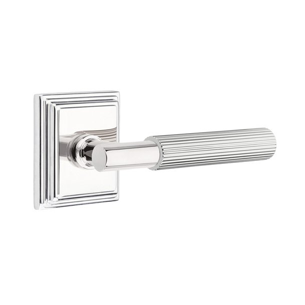 Emtek Passage Straight Knurled Lever With T-Bar Stem And Wilshire Rose with Concealed Screws In Polished Chrome