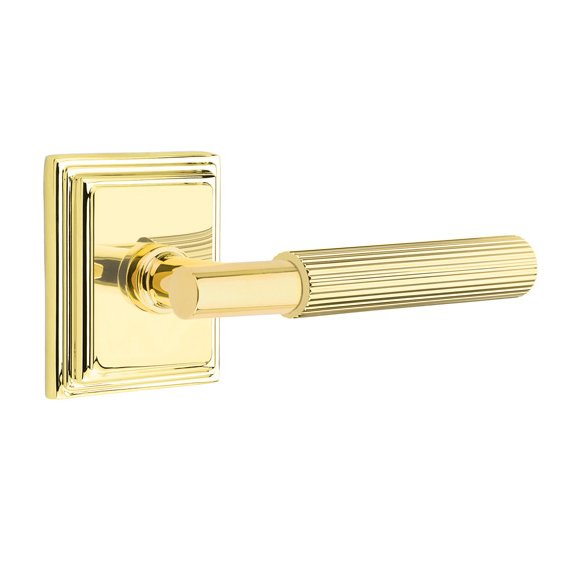 Emtek Passage Straight Knurled Lever With T-Bar Stem And Wilshire Rose with Concealed Screws In Unlacquered Brass
