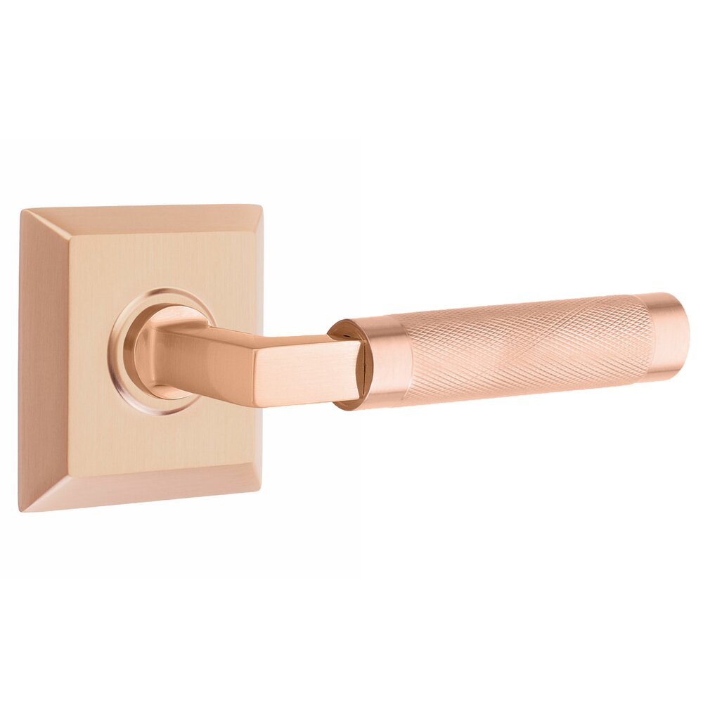 Emtek Privacy Knurled Right Handed Lever with L-Square Stem and Quincy Rose in Satin Rose Gold