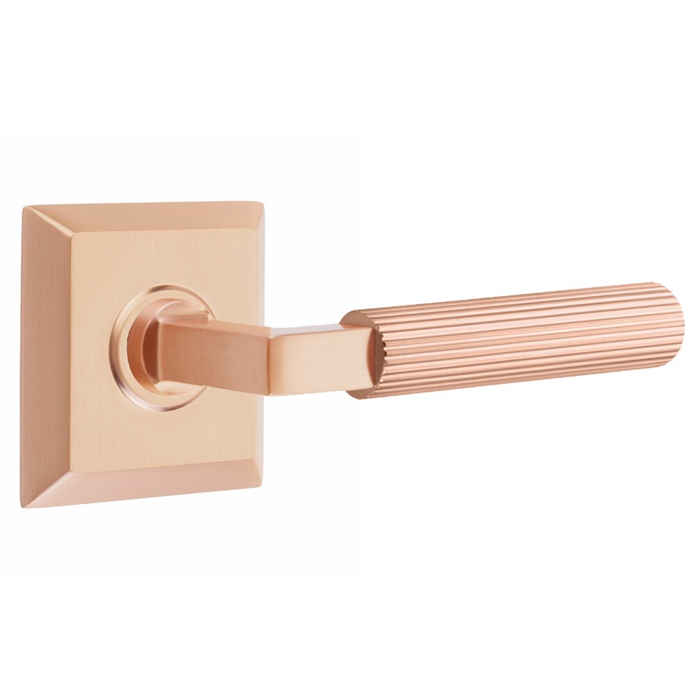 Emtek Privacy Straight Knurled Right Handed Lever With L-Square Stem And Quincy Rose In Satin Rose Gold