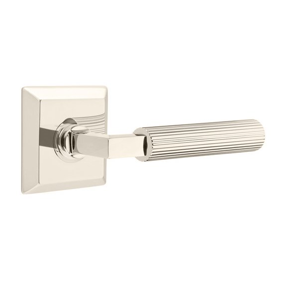 Emtek Privacy Straight Knurled Right Handed Lever With L-Square Stem And Quincy Rose In Polished Nickel