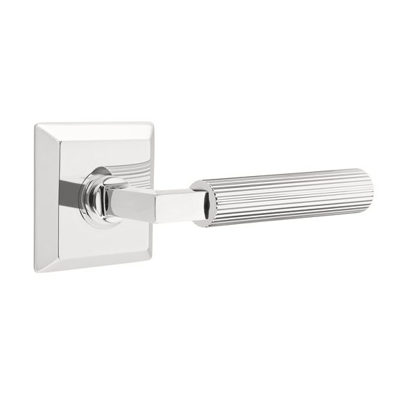 Emtek Privacy Straight Knurled Right Handed Lever With L-Square Stem And Quincy Rose In Polished Chrome