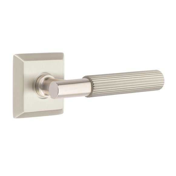 Emtek Privacy Straight Knurled Left Handed Lever With T-Bar Stem And Quincy Rose In Satin Nickel