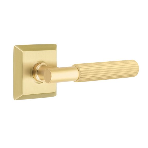 Emtek Privacy Straight Knurled Right Handed Lever With T-Bar Stem And Quincy Rose In Satin Brass