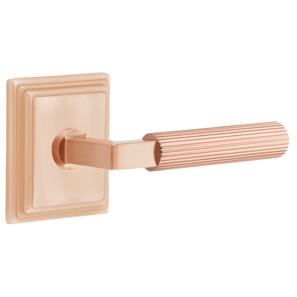 Emtek Privacy Straight Knurled Right Handed Lever With L-Square Stem And Wilshire Rose In Satin Rose Gold
