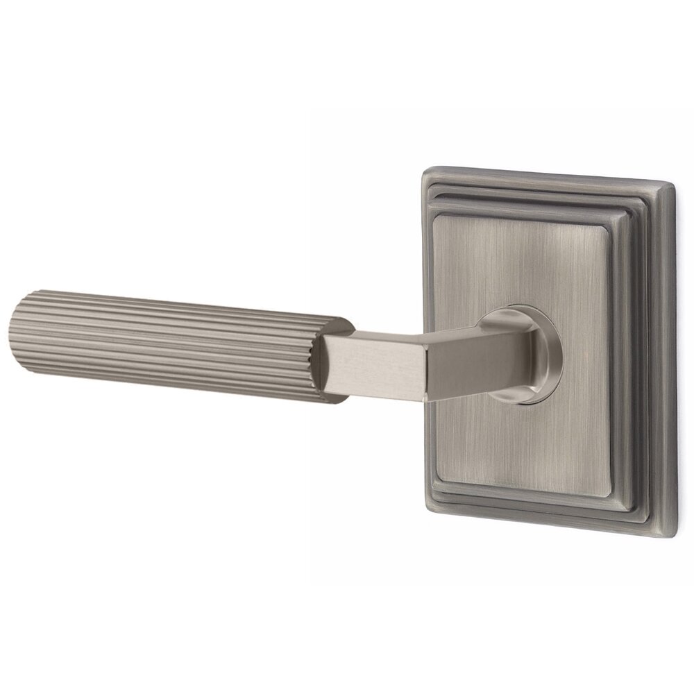 Emtek Privacy Straight Knurled Left Handed Lever With L-Square Stem And Wilshire Rose In Pewter