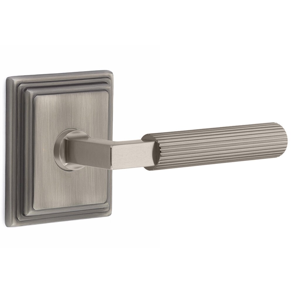 Emtek Privacy Straight Knurled Right Handed Lever With L-Square Stem And WIlshire Rosette With Concealed Screws In Pewter