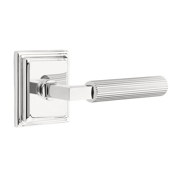 Emtek Privacy Straight Knurled Right Handed Lever With L-Square Stem And Wilshire Rose In Polished Chrome