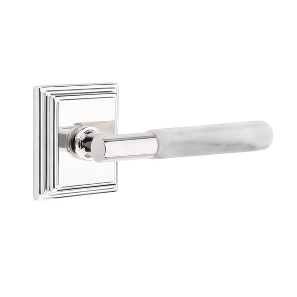 Emtek Privacy White Marble Left Handed Lever With T-Bar Stem And Wilshire Rose In Polished Chrome