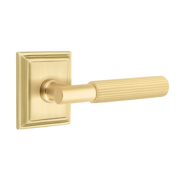 Emtek Privacy Straight Knurled Left Handed Lever With T-Bar Stem And Wilshire Rose In Satin Brass