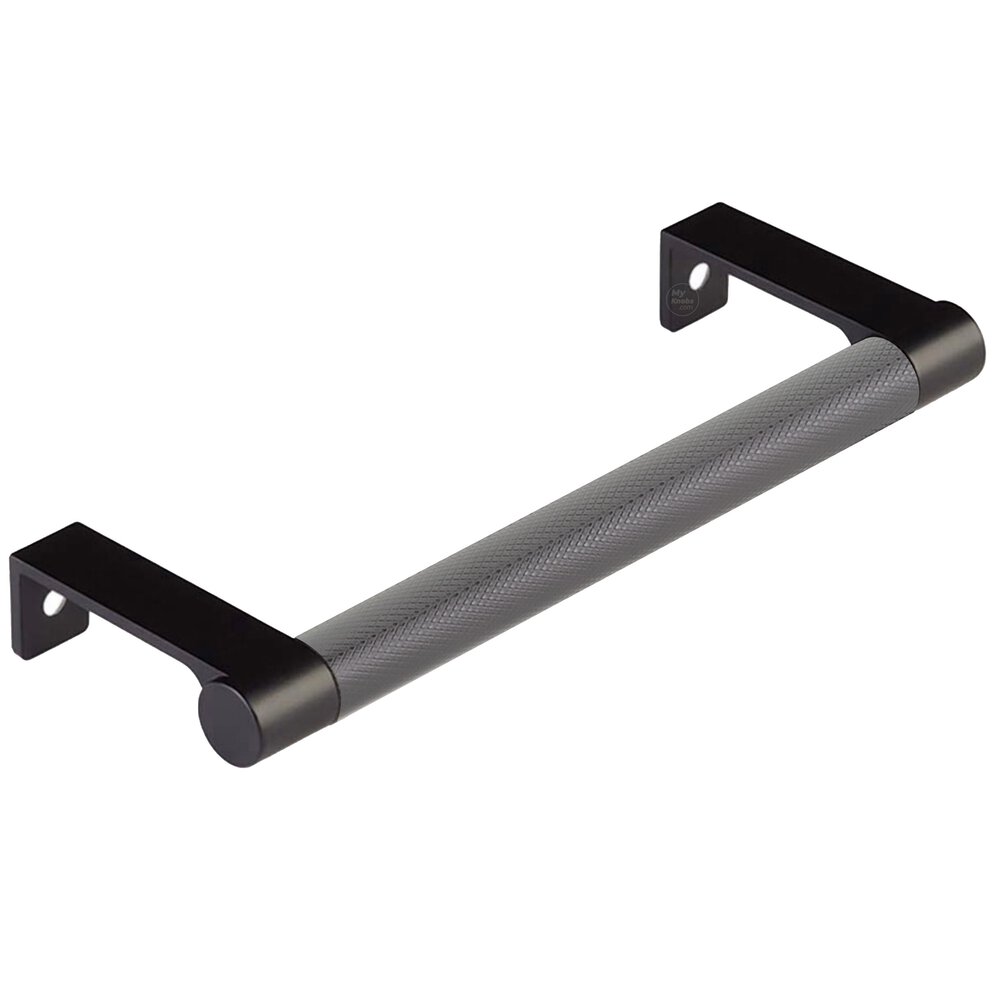 Emtek 5-1/4" Centers Round Edge Stem in Flat Black And Knurled Bar in Oil Rubbed Bronze