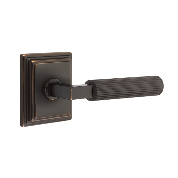 Emtek Single Dummy Straight Knurled Right Handed Lever With L-Square Stem And Wilshire Rose In Oil Rubbed Bronze