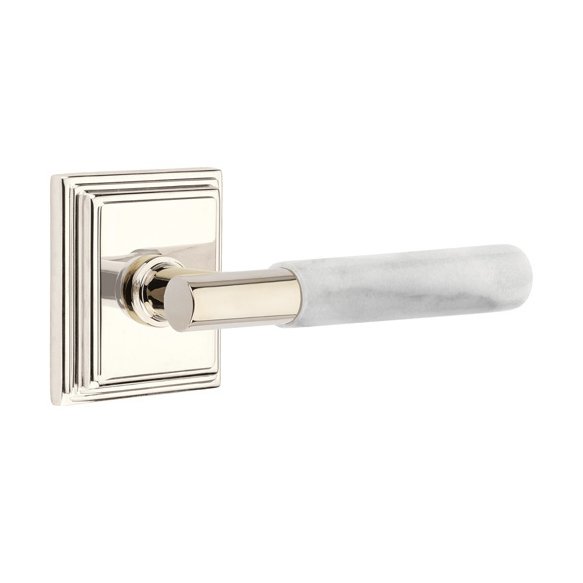 Emtek Single Dummy White Marble Right Handed Lever With T-Bar Stem And Wilshire Rose In Polished Nickel