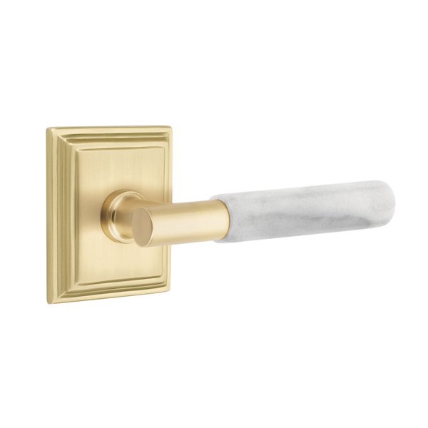 Emtek Single Dummy White Marble Right Handed Lever With T-Bar Stem And Wilshire Rose In Satin Brass