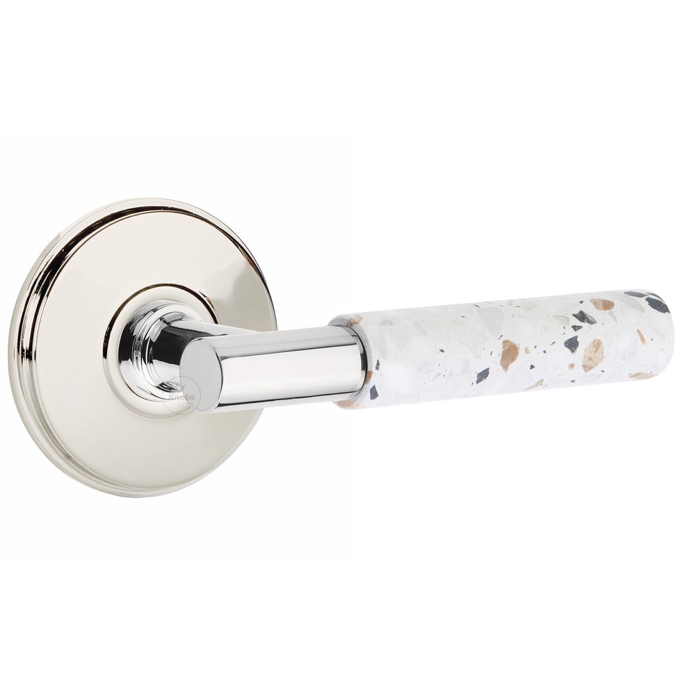 Emtek Passage Watford Rosette in Polished Nickel and T-Bar in Polished Chrome Stem with Right Handed Light Terrazzo Lever