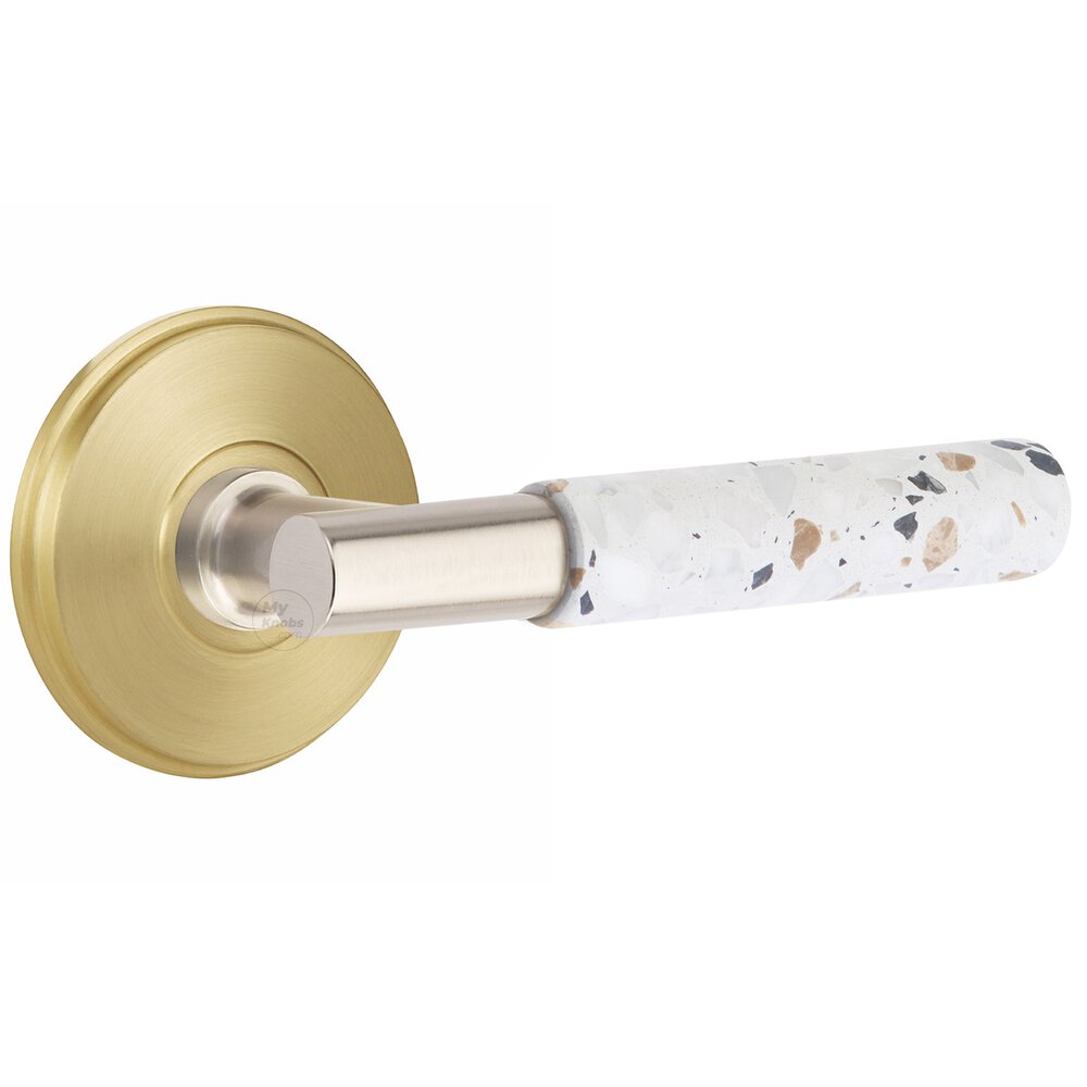 Emtek Passage Watford Rosette in Satin Brass and T-Bar in Satin Nickel Stem with Right Handed Light Terrazzo Lever