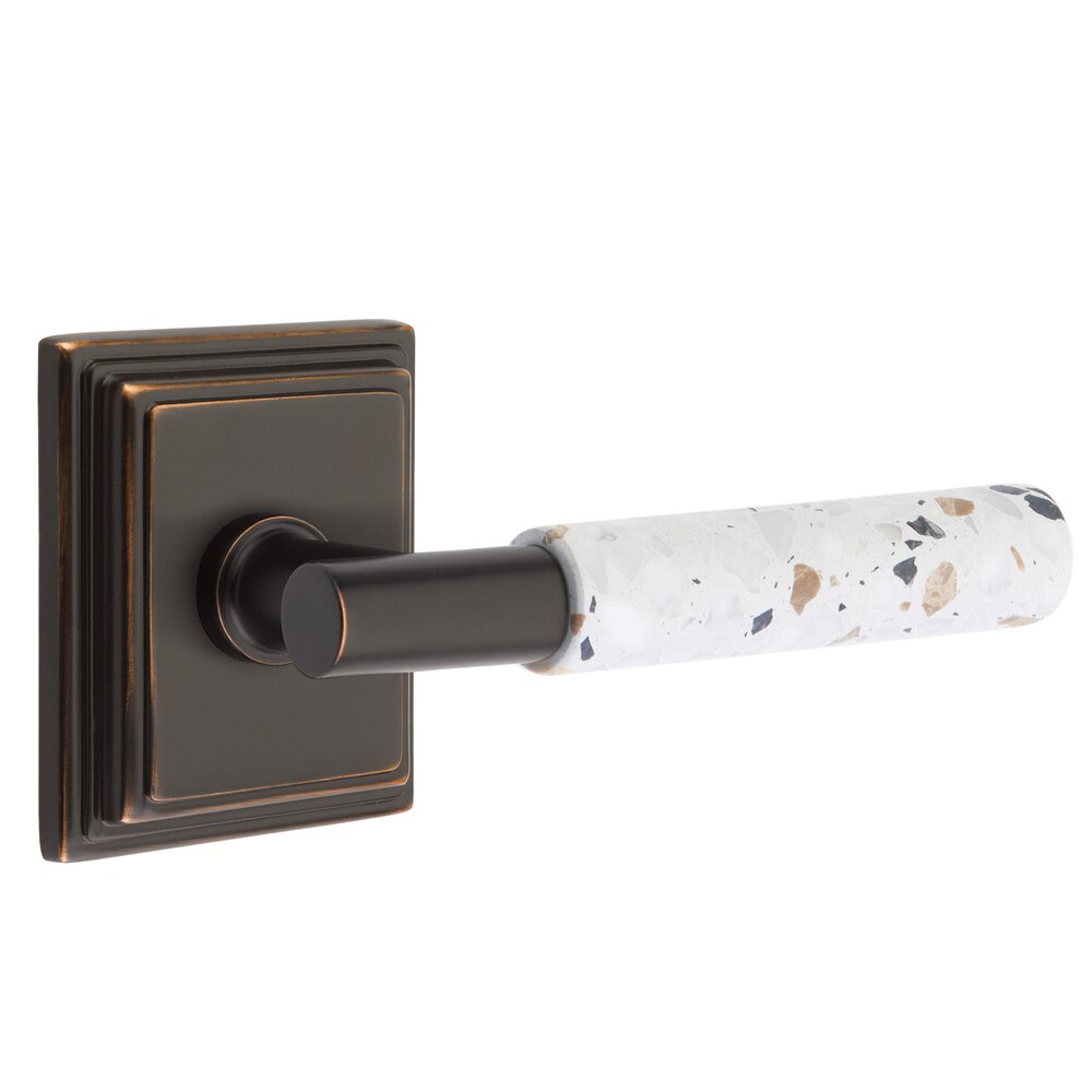 Emtek Privacy Wilshire Rosette in Oil Rubbed Bronze and T-Bar in Oil Rubbed Bronze Stem with Right Handed Light Terrazzo Lever