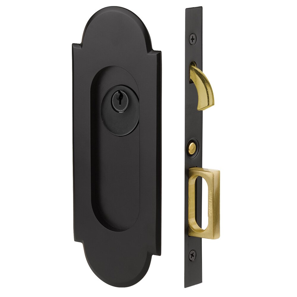 Emtek #8 Keyed Pocket Door Mortise Lock in Flat Black