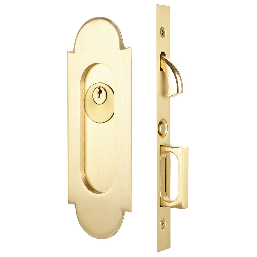 Emtek #8 Keyed Pocket Door Mortise Lock in Satin Brass